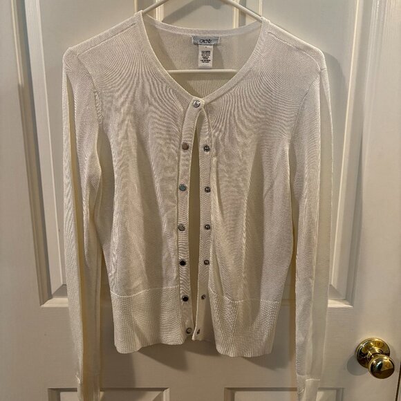 Cache Women's White Long Sleeve Cardigan with Pearl Snap Buttons ~ Small ~ EUC - Picture 1 of 4